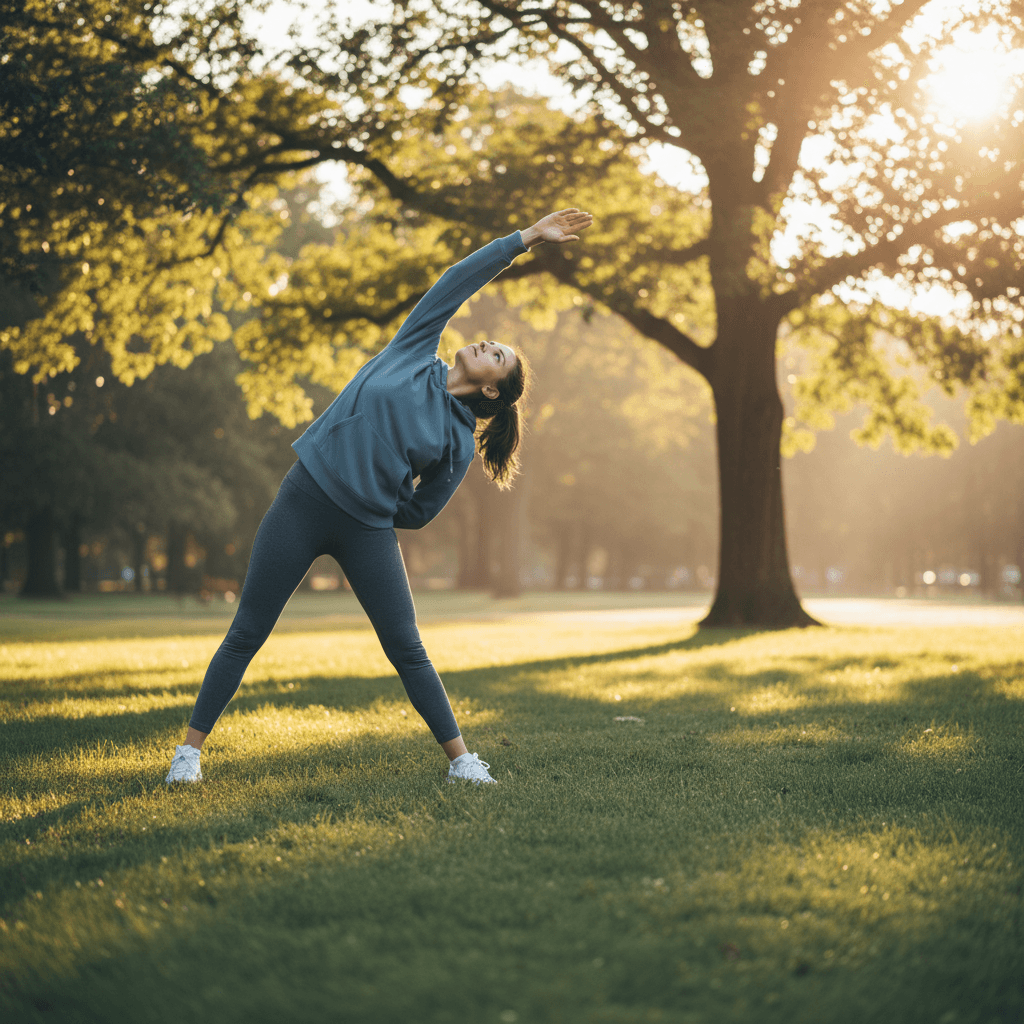Morning stretching outdoors in natural light