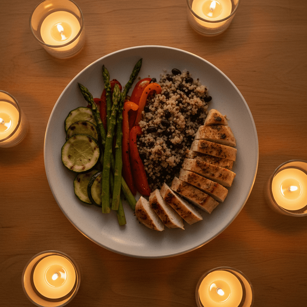 Balanced whole-food meal presentation