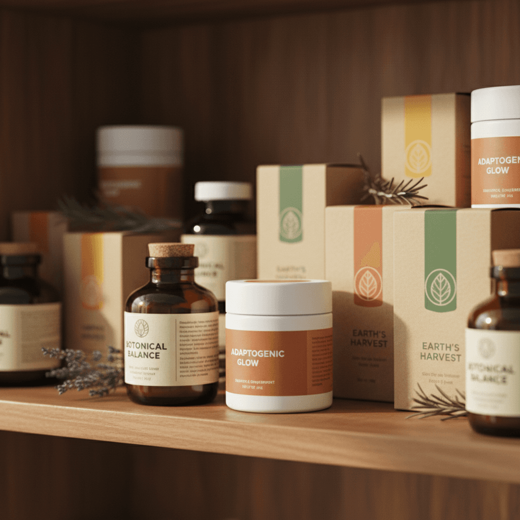 Close-up of supplement bottles and wellness products
