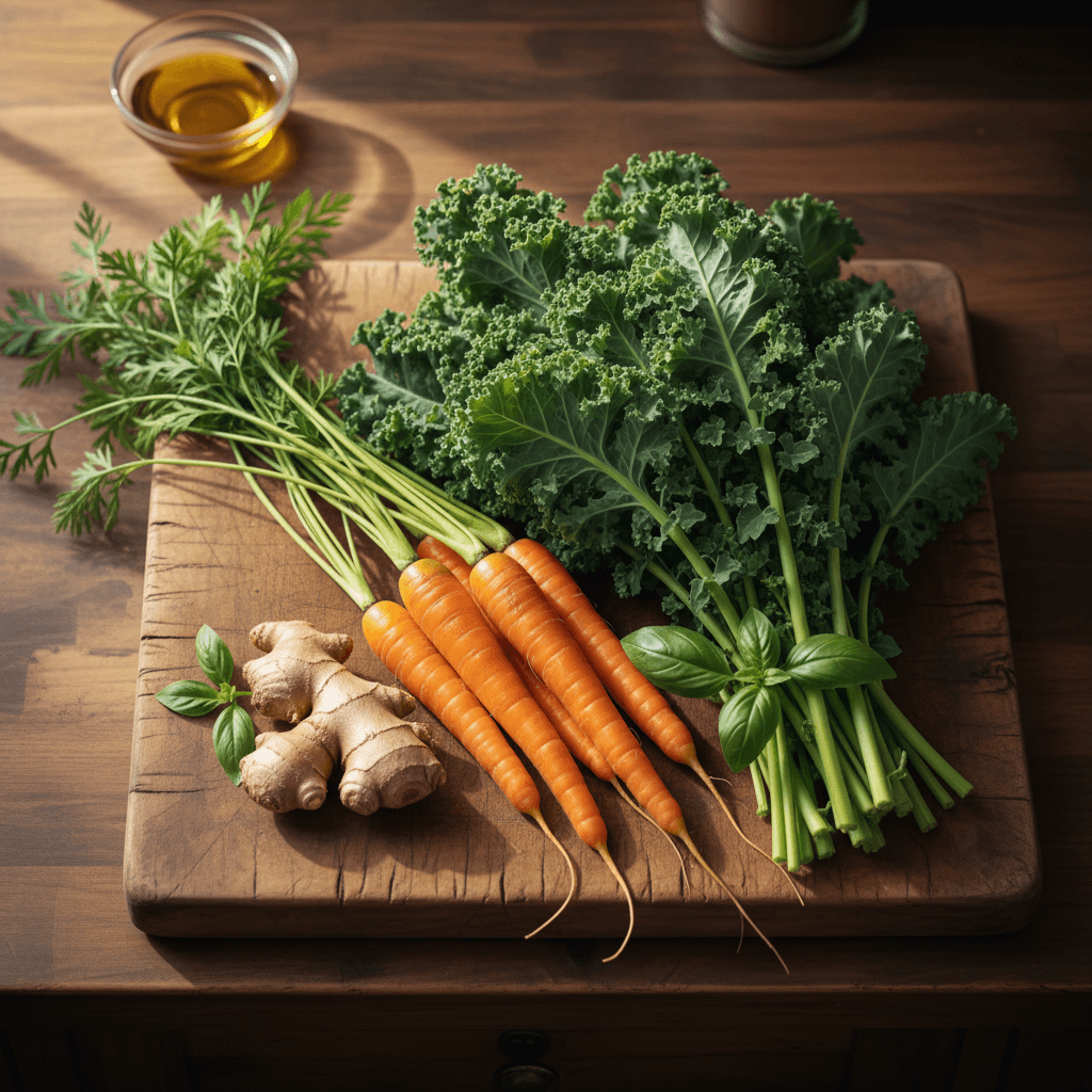 Fresh organic vegetables on wooden board