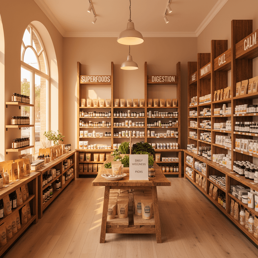 Adair Health store interior with organized natural product displays